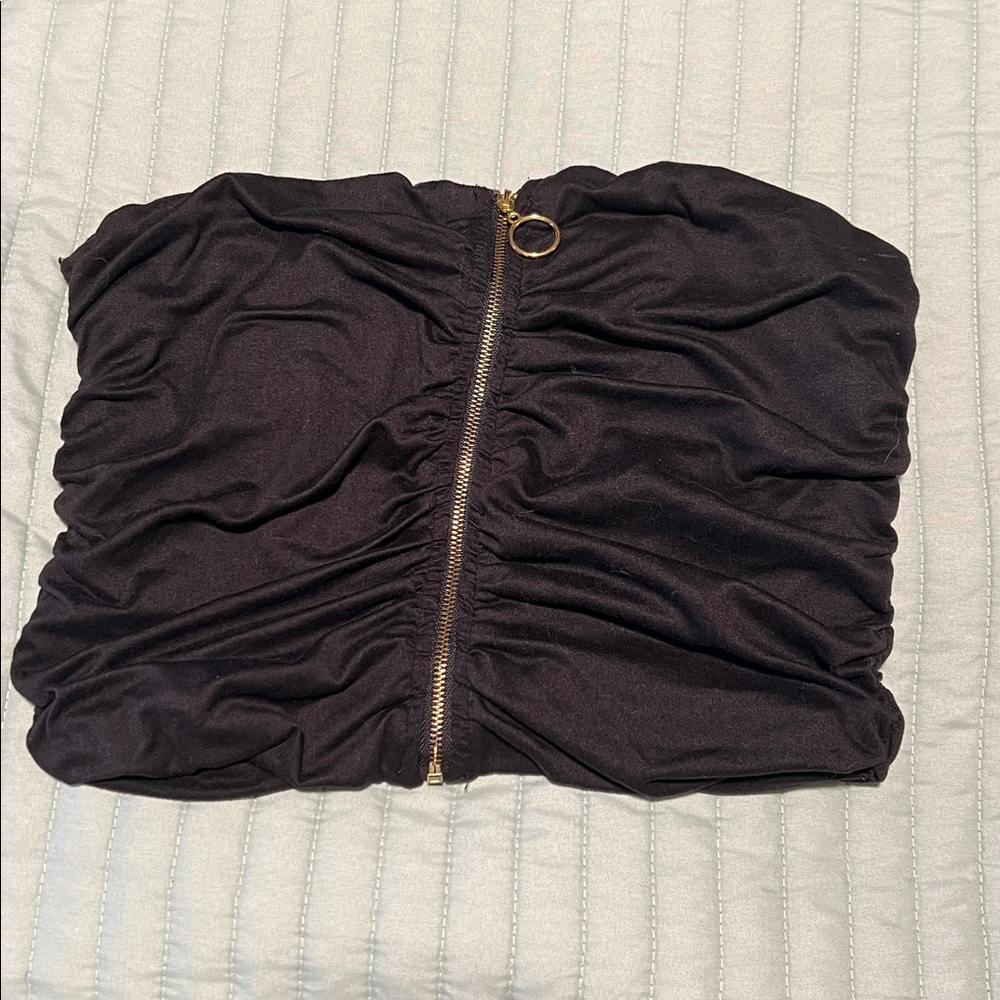 Fashion Nova Black Strapless Tube Top with Gold Zipper